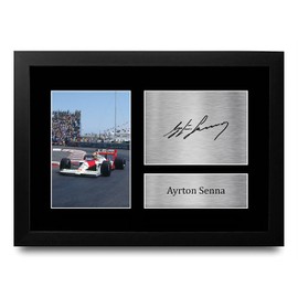 HWC Trading FR A4 Ayrton Senna Formula 1 Gifts Printed Signed Autograph Picture for F1 Formula 1 Racing Fans - A4 Framed