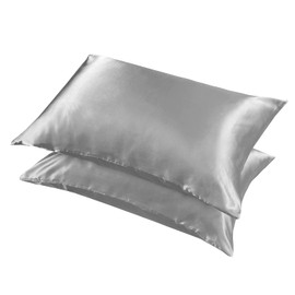 Boqingzhu Satin Silk Cushion Cover 40 x 80 cm Grey Plain Cushion Cover Hair and Skin Care in Envelope Style Pack of 2