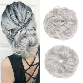 Cybelleza Hairpiece Hair Scrunchie Hair Extension Ponytail 38 g Hairpiece with Elastic Band Bun Updo Updo Hairstyles Curly Hair Band Wavy Curly Messy Bun for Women (Light Grey)
