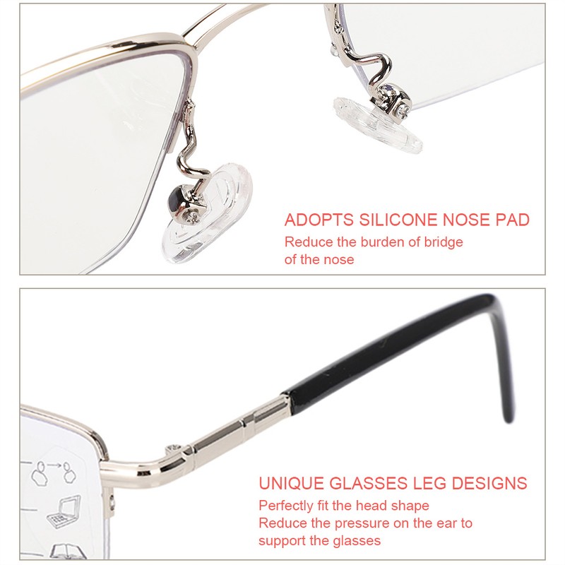 Metal Multifocal Fatigue Relief Reading Glasses Anti Blue Rays Presbyopic