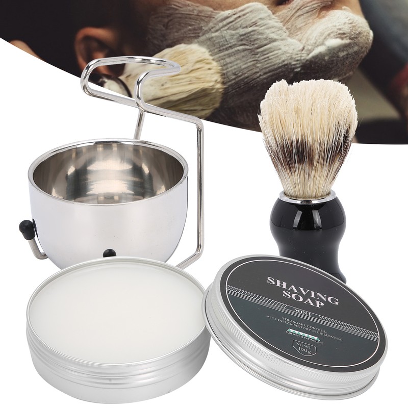 4pcs Shaving Brush Set Men Shaving Soap Brush Stainless Steel