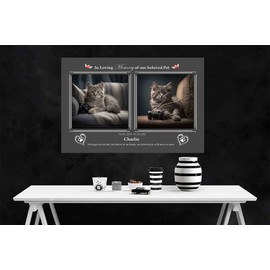 Artley Prints - 2 Photo Black Customisable Remembrance Canvas Wall Art with Quote | Framed Memorial and Tribute Pictures for Pets, Dogs, Animals, Cat 30 x 20cm (12 x 8 in) A4