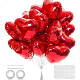 18 Pcs Red Heart Balloons, 18 Inches Large Foil Heart Shaped Balloons Valentines Day Balloons, Mylar Helium Valentines Balloons for Valentine's Day Wedding Shower Anniversary Engagement Decoration
