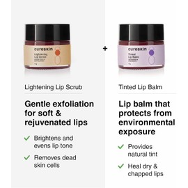 CureSkin Combo de Exfoliante Labial Aclarante + Bálsamo Labial con Color para Hombres y Mujeres