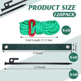 Suzile 120 Pcs Tree Stake Kit, Heavy Duty Tree Staking and Supports for Leaning Trees Include 11. 8'' Steel Stakes 15. 8'' Support Straps 13. 12 ft Ropes for Anchoring Hurricane Protection (Green)