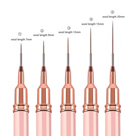 WeddHuis 5 Pieces Thin Nail Design Brush Nail Liner Brush Set Fineliner Nail Art Brush Detail Manicure Brush Thin Nail Brush Set for Striped Lines Gel Painting (7/9/11/15/25 mm)