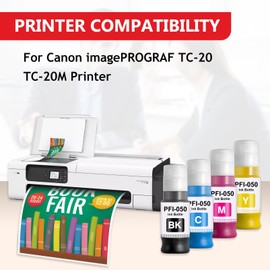 PFI-050 70ml Pigment Ink Tank Set Remanufactured for Canon PFI-050 PFI050 Ink Bottle Compatible with Canon imagePROGRAF TC-20 TC-20M Printer tc20m tc20 Ink (Black Cyan Magenta Yellow)