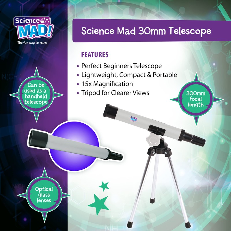Science Mad 30mm Telescope For Kids - Fun and Easy