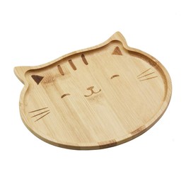 JB Home Collection 4572, Bamboo Cat Shape Food Plate for Snacks Appetizer Fruit Vegetable | Food Platter | Picnic Kitchen Party | Eco-Friendly Plates, 7"x6.5", Cat Face, 1 Pack