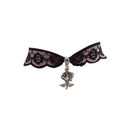 dunns-jewels Gothic Black lace Choker with a Tibetan Silver Rose