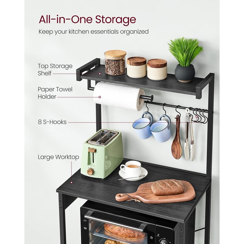 VASAGLE Kitchen Bakers Rack with Power Outlet, Coffee Bar 4-Tier