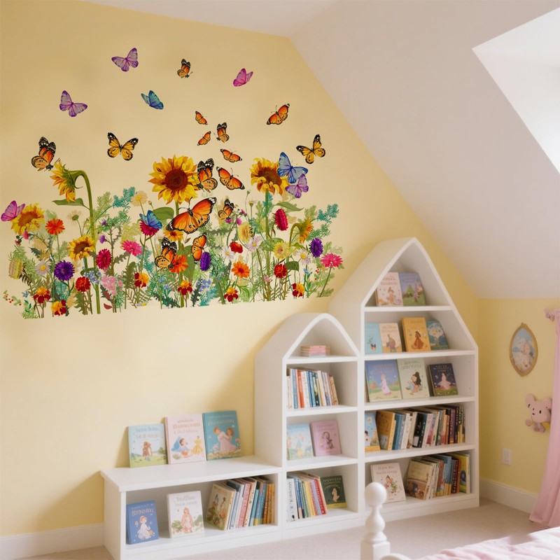 2PCS BMYUK Window Sticker Spring Window Sticker Garden Flowers Summer