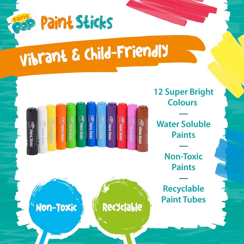 Paint Pop Paint Sticks For Kids - 12 Pack Assorted