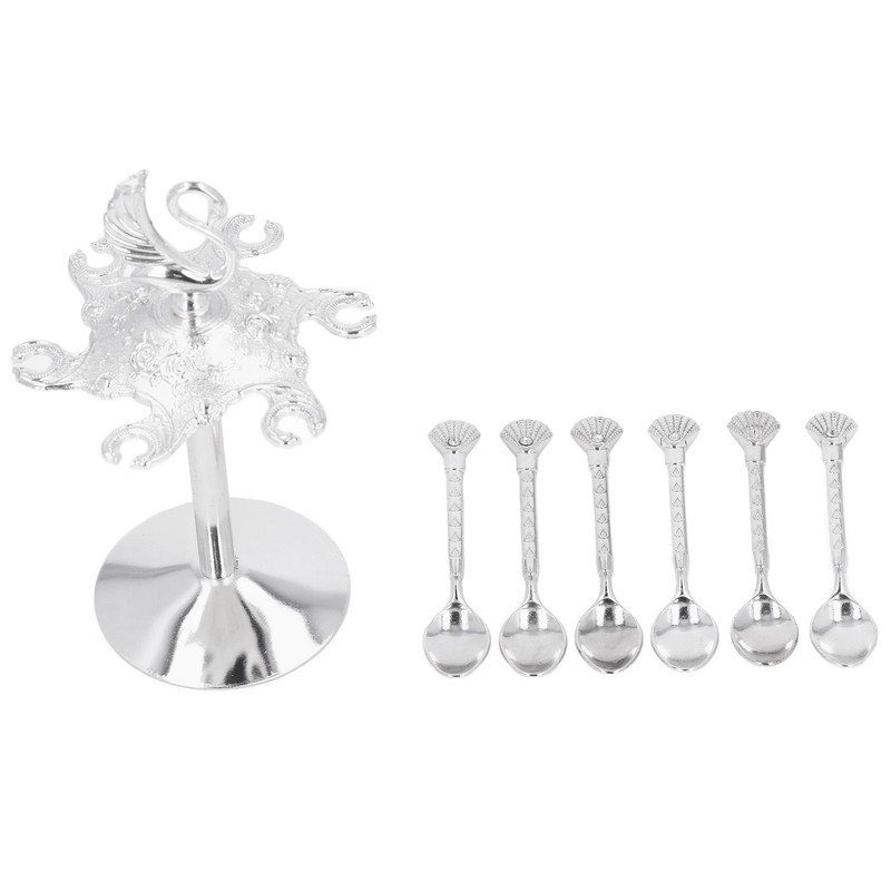 Coffee Spoon Holder Elegant Swan Silver Color Zinc Alloy Rotatable