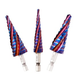 Romentheo Four Spiral Flute Cobalt Step Drill Bit(Pro),M35 High Speed Steel,1/4" Hex Shank Step Bits for Metal, Stainless Steel, Aluminum, Plastic,1/8" - 7/8" (3pcs Set)