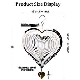 Edelstahl Windspiel,3D Hängende Wind Spinner,Drehendes Kinetic Windmobile,Edelrost Windspiel Spirale Herz,Lichteffekt Design Windspiele Garten,Windspiel für Wohnzimmer Korridor Fensterdeko Hängend