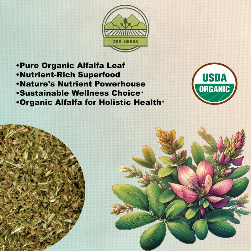 ZeeHERBS Organic Alfalfa Leaf 4 oz. (113g) Pack, USDA Certified