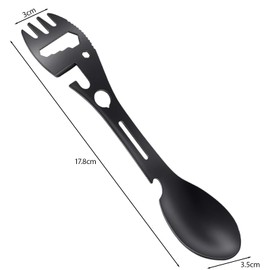 Travel Cutlery - Premium Stainless Steel Spork Outdoor Spoon Fork Bottle Can Opener 10 Functions 1 Design Reusable- Portable for Travel Eating Tool Easy to Store Cloth Case (Black)