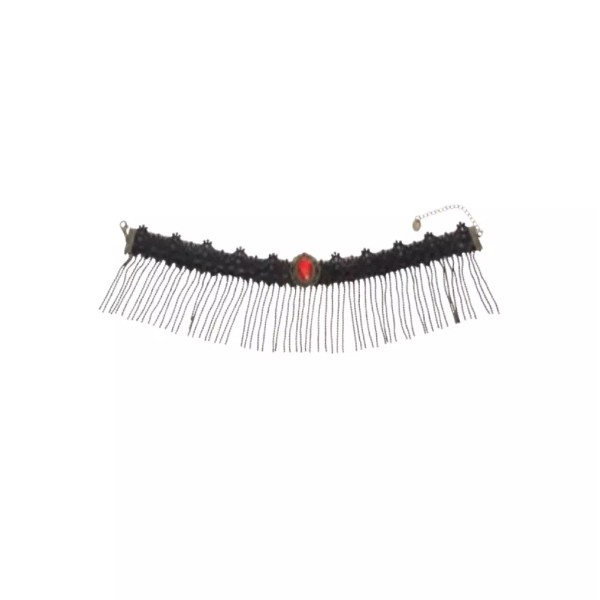 Jacobson Hat Vampire Witch Choker - Tassels - Red Gem