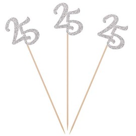 Pack of 10 Silver Glitter 25th Birthday Centerpiece Sticks Number 25 Table Topper Age Letter Decorations