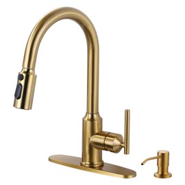 WOWOW Kitchen Faucets with Pull Down Sprayer, Gold Kitchen Faucet with Sprayer, 304 Stainless Steel High Arc Single Handle Pull Down Kitchen Faucet for Kitchen Sink Faucet with Soap Dispenser