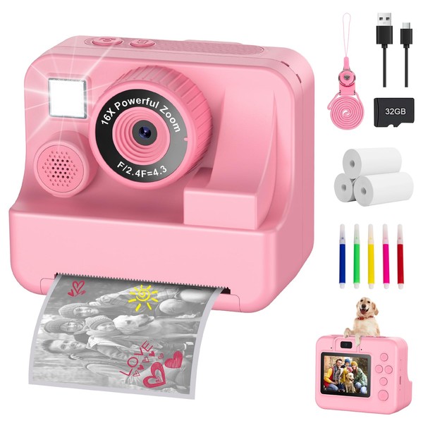 Instant Camera Children with Selfie 1080p Children's Camera Instant Camera