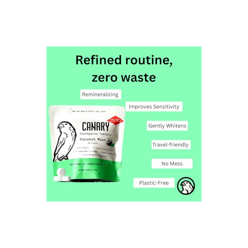 Canary Nano Hydroxyapatite Toothpaste Tablets Coconut Mint - Remineralizing, Fluoride