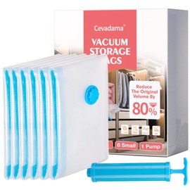 Vacuum Storage Bags (Small 6 Pack), Double-Zip Seal and Leak Valve Reusable Space Saver Bag for Blankets Bedding, Max Space Saving +Free Hand Pump