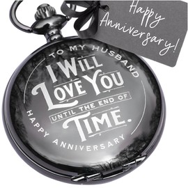 Anniversary Pocket Watch for Husband - Engraved Silver Stainless Steel - Meaningful Keepsake - Boxed and Ready to Give
