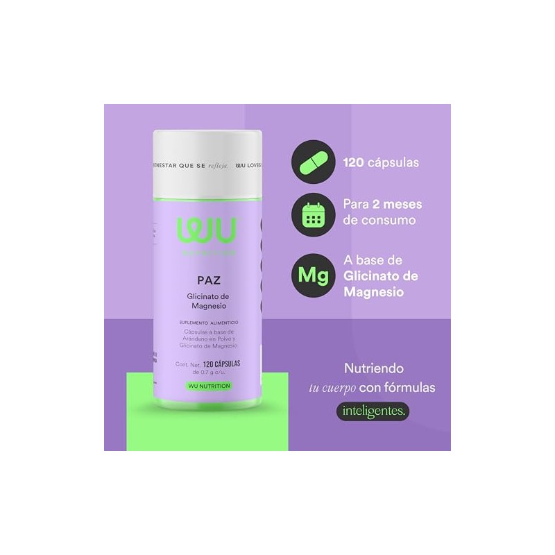 WU Nutrition PAZ | Glicinato de Magnesio | 120 Cápsulas