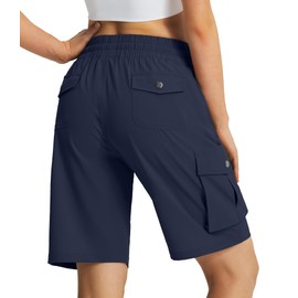 Women's 9" Hiking Cargo Shorts Quick Dry Lightweight Summer Shorts for Camping Travel Golf 6 Pockets Navy