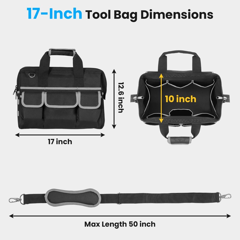 Heavy Duty Tool Bag, 17 Inch Tool Bags for Men