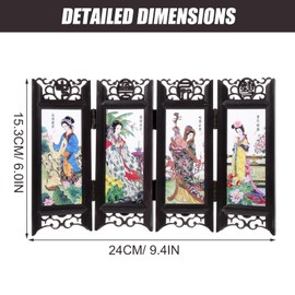 Gogogmee Four Beauties Screen Foldable Screen Divider Retro Folding Small Screen Room Divider Chinoiserie Decor Desk Topper Mini Furniture Folding Screen Office Resin Dining Table Toy Room
