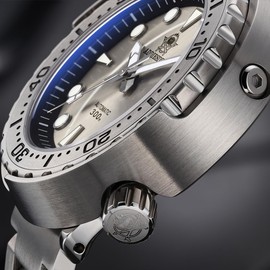 ADDIESDIVE Full Steel Dive Watch for Men Automatic Wristwatch Diver 300 M Mechnical NH35a 47.5 MM Grey Champagne Dial Synthetic Sapphire