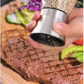 Kitchen Pepper Grinder, Clear Glass Pulverizer with Stainless Steel Cap Cover, Adjustable Roughness