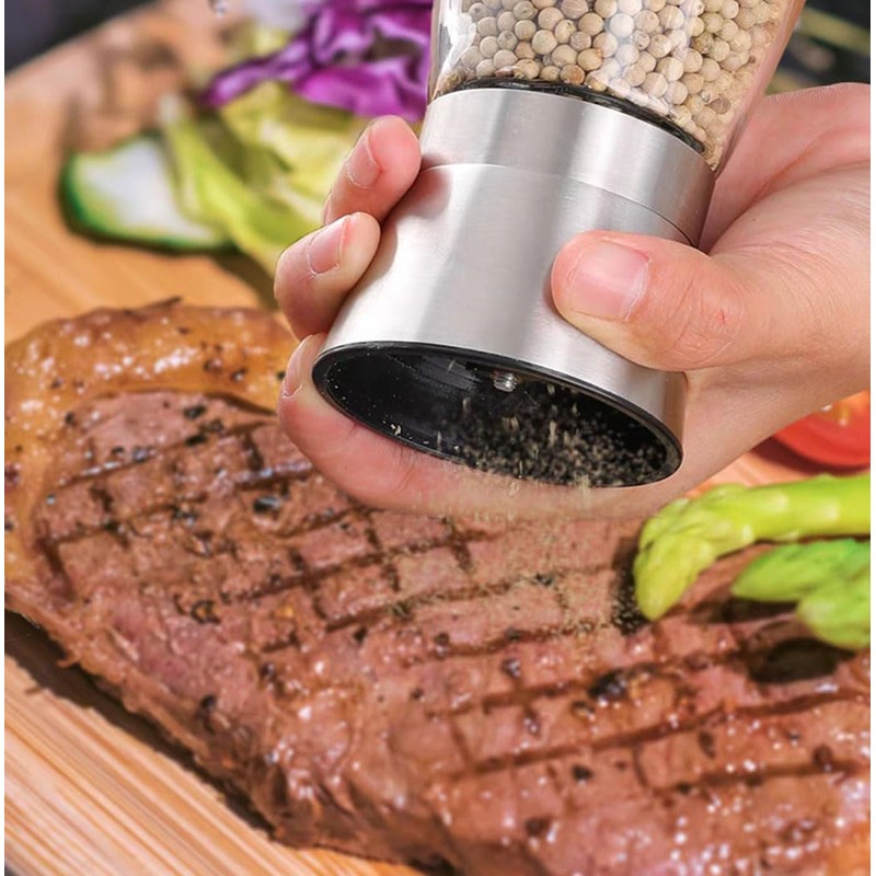 Kitchen Pepper Grinder, Clear Glass Pulverizer with Stainless Steel Cap