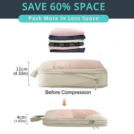 Compression Packing Cubes for Suitcase,5 Set,Lumobrilla Travel Organizer Luggage Organizer Packing Cubes Expandable Lightweight Travel Essentials for Women/Men(5pcs,Beige)