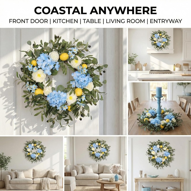 Quixem 22 Inch Lemon Wreath for Front Door, UV Resistant