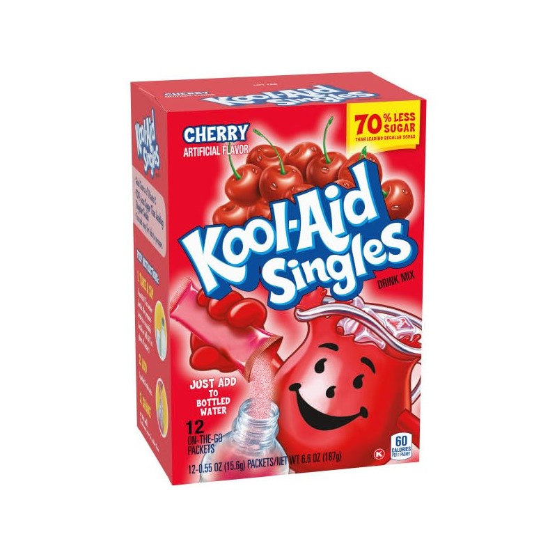 Kool-Aid Cherry Unsweetened Soft Drink Mix, 0.13-Ounce Envelopes(Pack of 48)