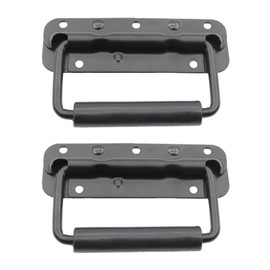ORTAVA Pack of 2 Folding Handles, Spring-Loaded Crate Handle, Cold Rolled Stainless Steel, Hardware Boxes, Bow Handle, Suitcase Handle, Carry Handle Black for Toolbox Door (140 mm)
