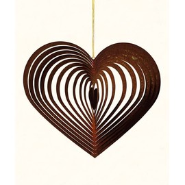 STEINFIGURENWELT GIEBEN Patina Wind Chime Spiral Large Heart 30 x 26 cm Filigree Garden Decoration Rust Decoration Metal Hanger Window Decoration Balcony Patio Garden Gift