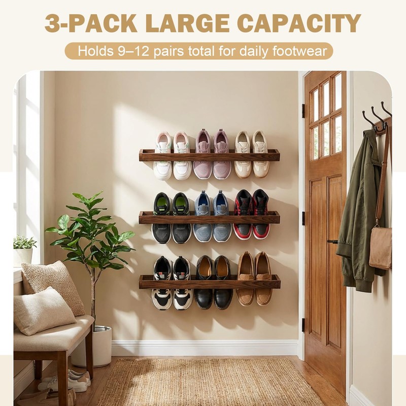 Dojomadf 3 Pcs Wall Mounted Shoe Rack, 30 Inch Wall