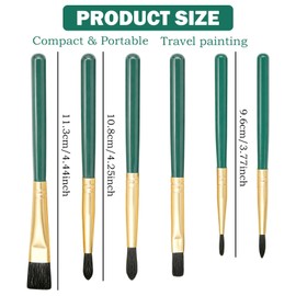 6Pcs Mini Watercolor Travel Brushes Paint Painting Set, Portable Art Supplies For Beginners, Round & Flat Nylon Bristles With Green Handle For Acrylic Gouache Oil Sketching