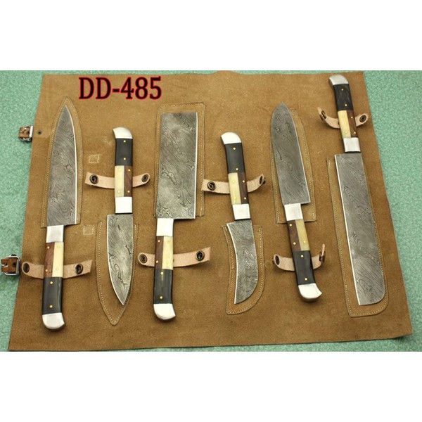 7 Pieces Damascus Steel Kitchen Knife Set, Custom Made Hand