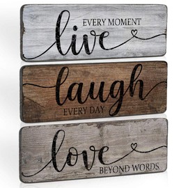 Rustic Home Decor Signs Live Laugh Love Quotes Inspired Wood Hanging Sign for Living Room Bedroom Bathroom Front Door Hallway Office Wall Decor 3-Pack