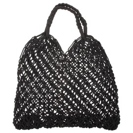 TENDYCOCO Shoulder Bag Mesh Beach Bag Woven Cotton Hollow for Women (Black)