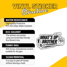 (3 Pcs) What's Up Brother Sticker – Chill Bro Greeting Quote Meme Decal Waterproof for Laptop, Tumbler, Skateboard, Journal – Gift for Guys, Siblings, College Friends – 3 Inch