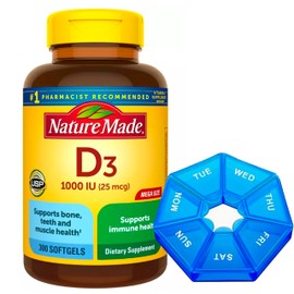 EIGDAY Nature Made Vitamin D3 1000 IU (25 mcg), 300-Day Supply (300 Count) | Immune, Bone, Teeth, Muscle Health Support | Bundle with Pill Organizer
