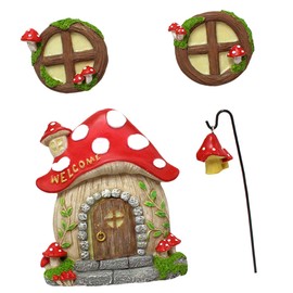 SUPVOX 4pcs Luminous Tree Mushroom House Window Ornaments Resin Garden Decor for Outdoor Indoor for Unique Scene Decoration