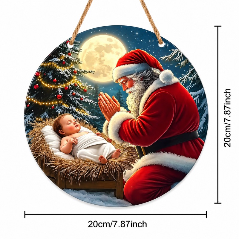  Christmas Santa Claus and Baby Jesus 2D Wooden Hanging